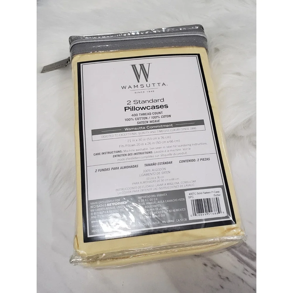 BUTTER YELLOW Wamsutta 400 Thread Count 100% Cotton 2 Standard Pillowcases Solid